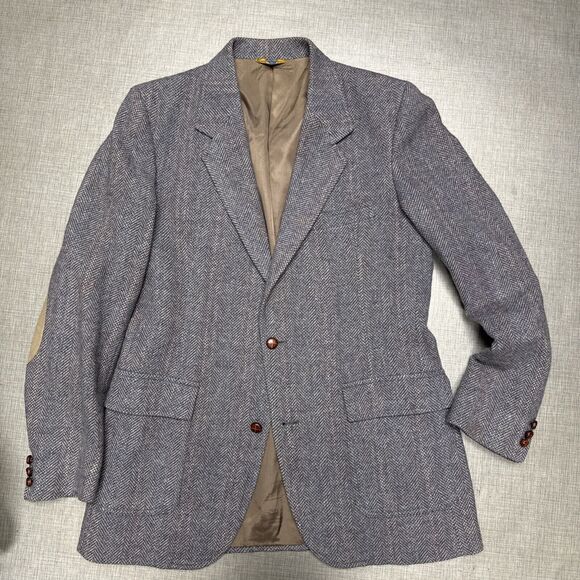 Vtg Pendleton Tweed Blazer Men 44L Gray Wool 2 Button Blazer Elbow Suede - Picture 2 of 7
